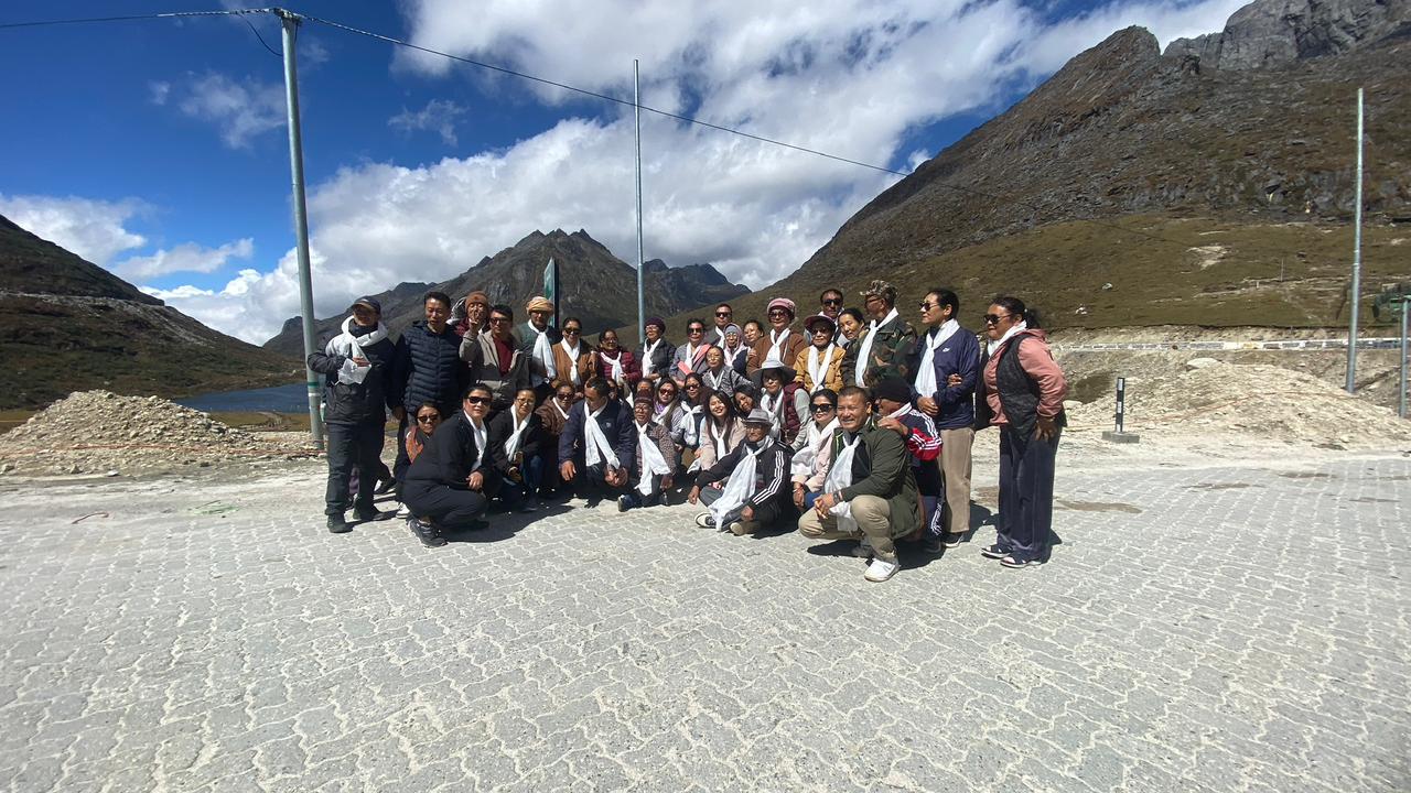 Group of tourists on a mountain journey